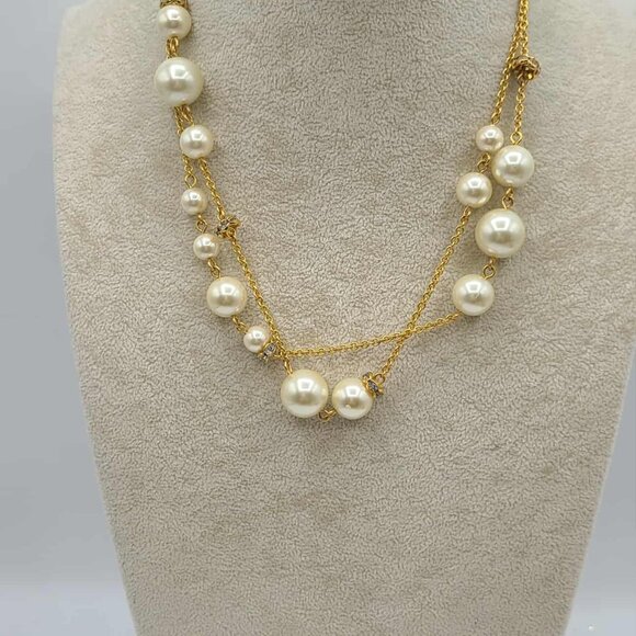 J Crew Gold Tone Pearl Crystal Station Necklace NWOT! - Picture 6 of 9